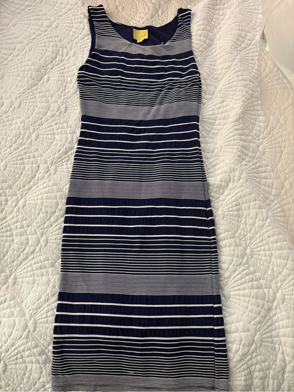 Maeve Navy and White Striped Sleeveless Midi Dress